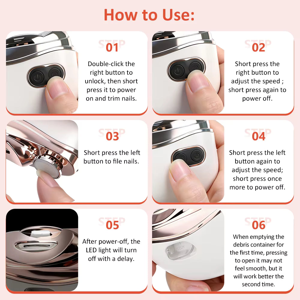 2-in-1 Electric Nail Clipper & Polisher with Built-in LED Light & Debris Vacuum