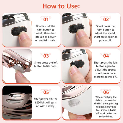 2-in-1 Electric Nail Clipper & Polisher with Built-in LED Light & Debris Vacuum