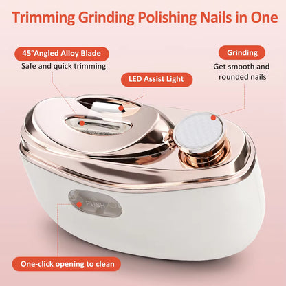 2-in-1 Electric Nail Clipper & Polisher with Built-in LED Light & Debris Vacuum